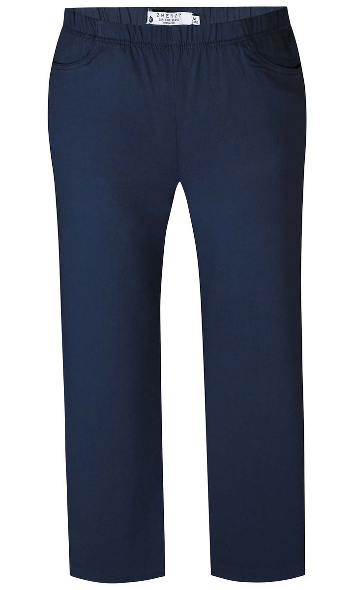 Jazzy 65 - Timeless Navy Blue Pants in Bengaline Fabric with Straight Legs - | ZHENZI |