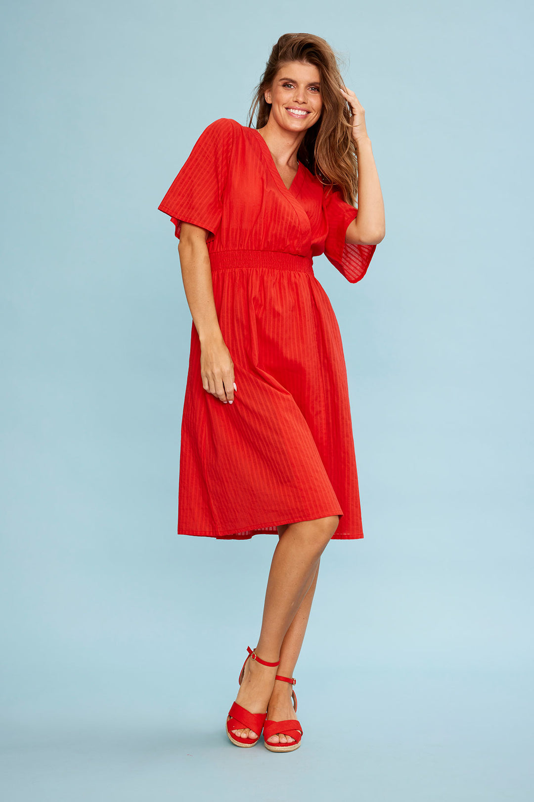 Faisa 164 - Red A-line Dress: Timeless Design with Elegant Finish| ZE-ZE