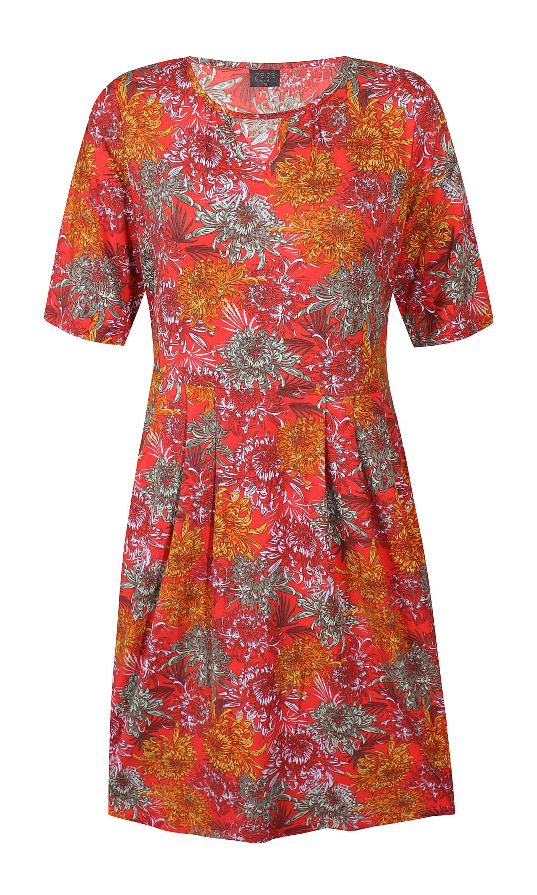 Fia 197: Floral Bobby-Style Dress in Red - Timeless Design with Elegant Finish| ZE-ZE