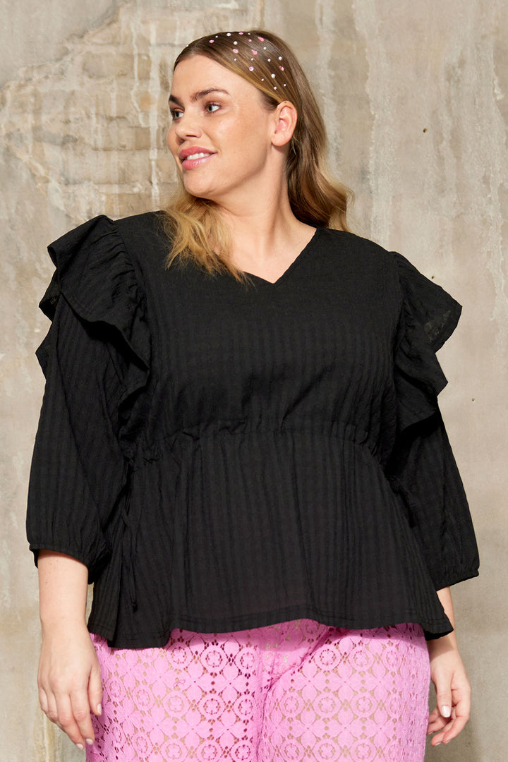 Black blouse with adjustable tie-up strings: Style and comfort combined | Shop plus size clothing for women who love their curves | Anyday